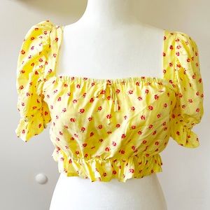 Faithfull the Brand NWT Cropped Ruffled Floral Print Crepe Top Women's S